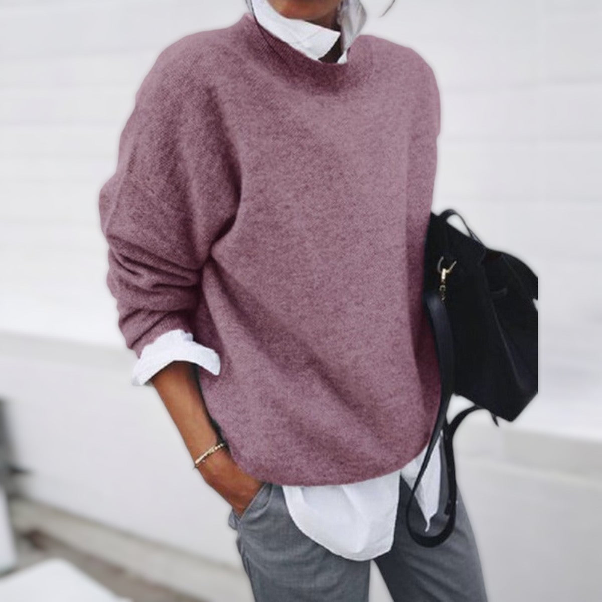 Pull Femme Cachemire – Coupe Ample Manches Longues Doux & Chaud | Style Élégant Automne Hiver