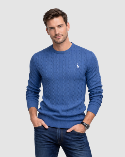Pull Homme Maille Torsadée – Col Rond Style Polo Chaud | Élégance Casual Automne Hiver
