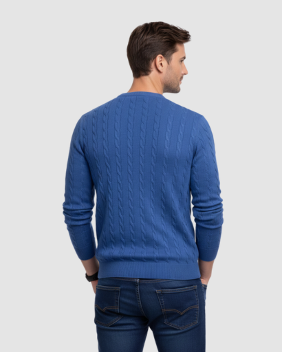 Pull Homme Maille Torsadée – Col Rond Style Polo Chaud | Élégance Casual Automne Hiver