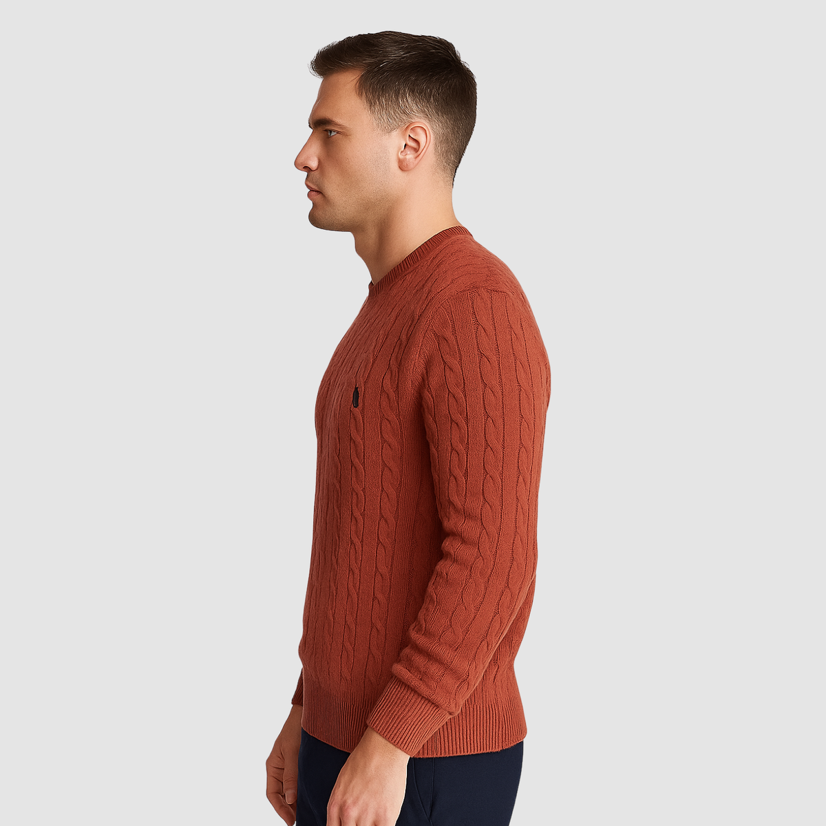 Pull Homme Maille Torsadée – Col Rond Style Polo Chaud | Élégance Casual Automne Hiver