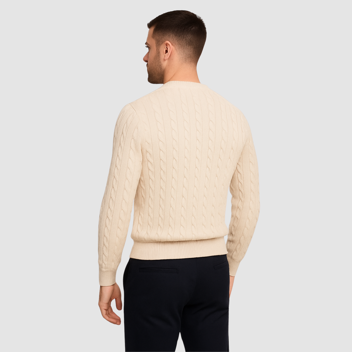 Pull Homme Maille Torsadée – Col Rond Style Polo Chaud | Élégance Casual Automne Hiver