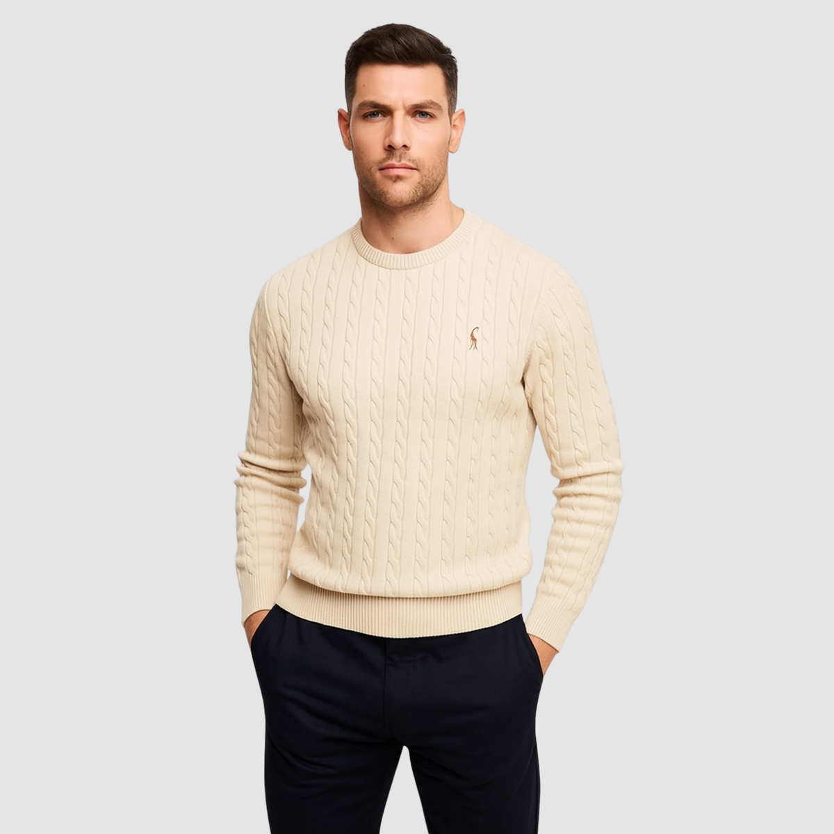 Pull Homme Maille Torsadée – Col Rond Style Polo Chaud | Élégance Casual Automne Hiver