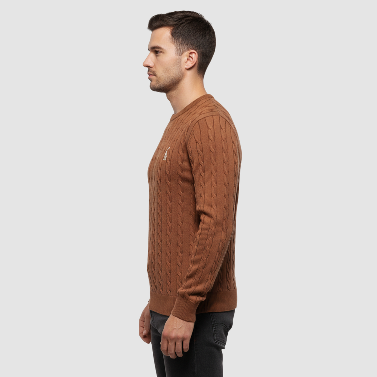 Pull Homme Maille Torsadée – Col Rond Style Polo Chaud | Élégance Casual Automne Hiver