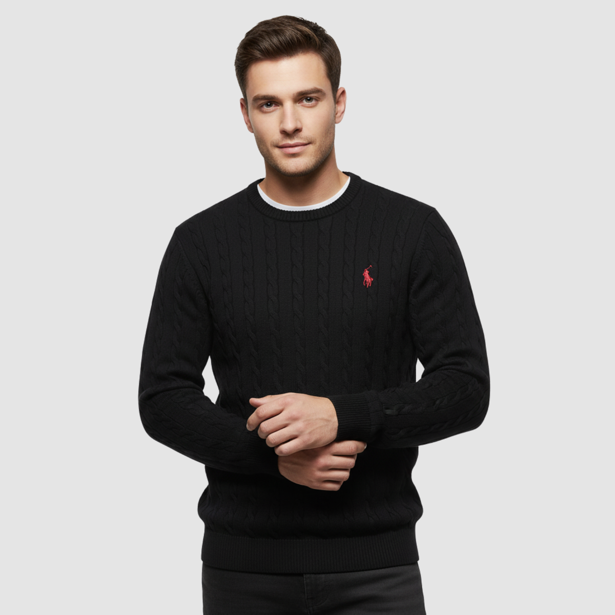Pull Homme Maille Torsadée – Col Rond Style Polo Chaud | Élégance Casual Automne Hiver