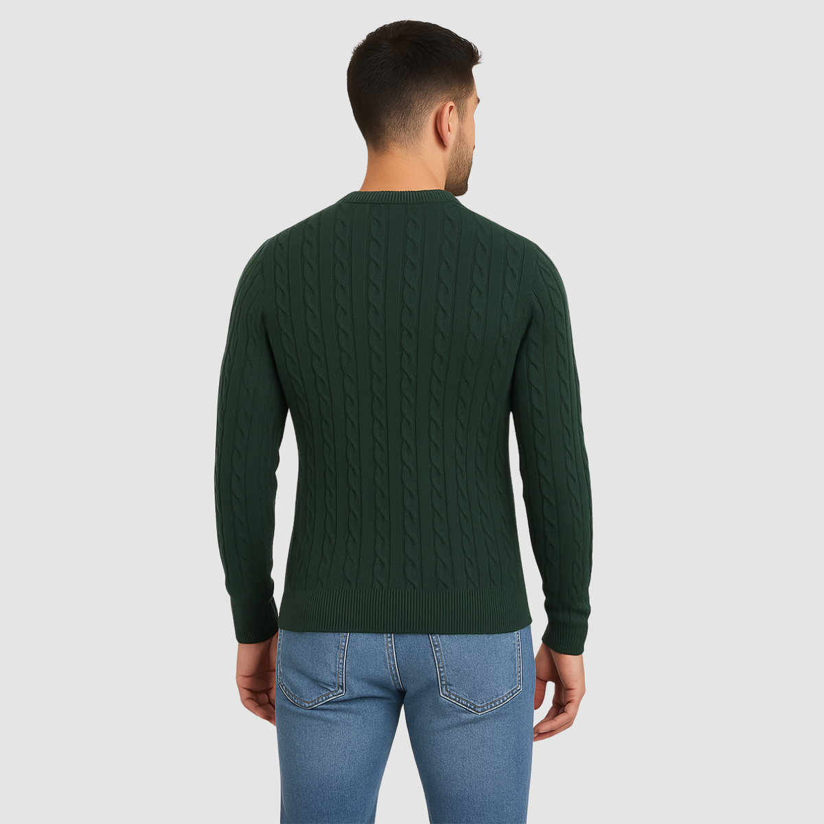 Pull Homme Maille Torsadée – Col Rond Style Polo Chaud | Élégance Casual Automne Hiver