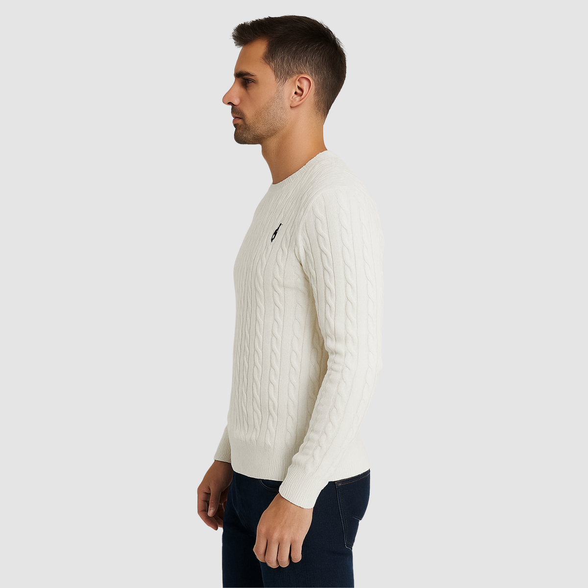 Pull Homme Maille Torsadée – Col Rond Style Polo Chaud | Élégance Casual Automne Hiver