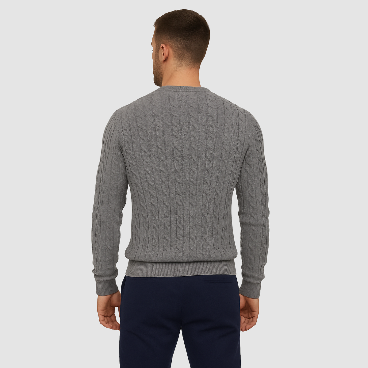 Pull Homme Maille Torsadée – Col Rond Style Polo Chaud | Élégance Casual Automne Hiver