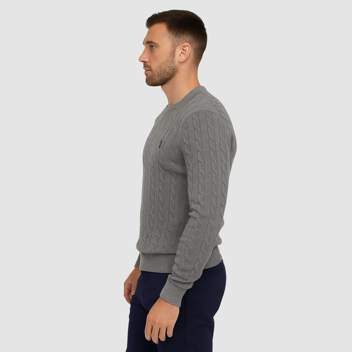 Pull Homme Maille Torsadée – Col Rond Style Polo Chaud | Élégance Casual Automne Hiver
