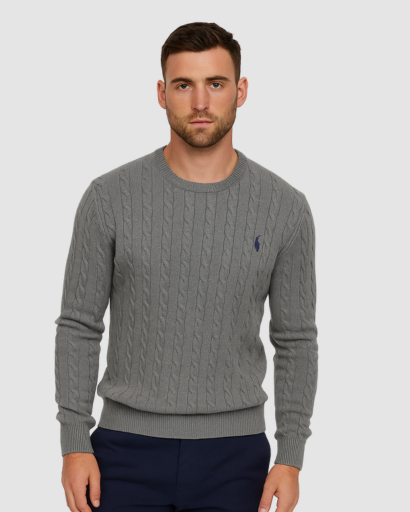 Pull Homme Maille Torsadée – Col Rond Style Polo Chaud | Élégance Casual Automne Hiver