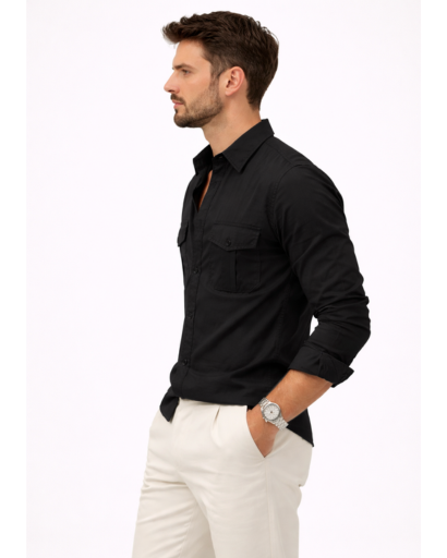 Chemise Homme Manches Longues – Poches Poitrine Coupe Ajustée | Style Casual Chic & Polyvalent