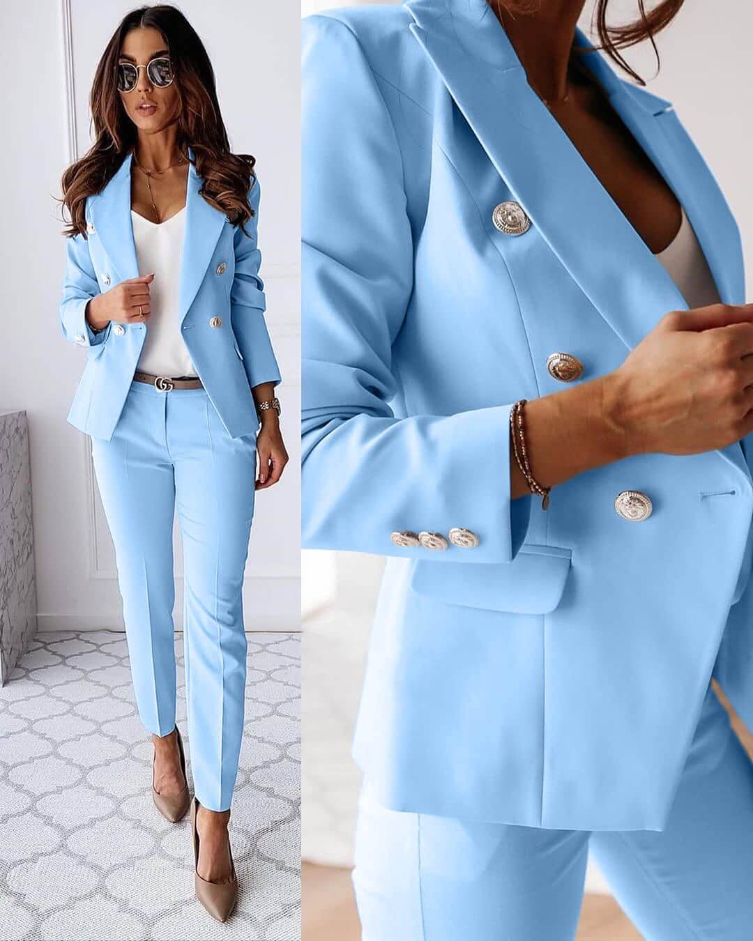 Ensemble Femme Blazer & Pantalon Slim – Coupe Structurée Boutonnée | Look Chic Garanti