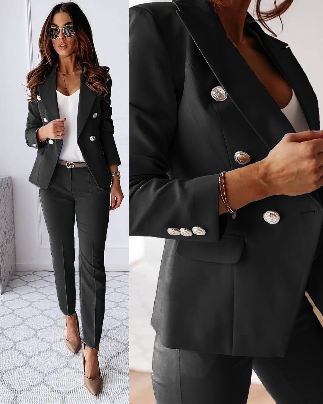 Serafina | Ensemble femme blazer et pantalon coupe slim élégante avec boutons