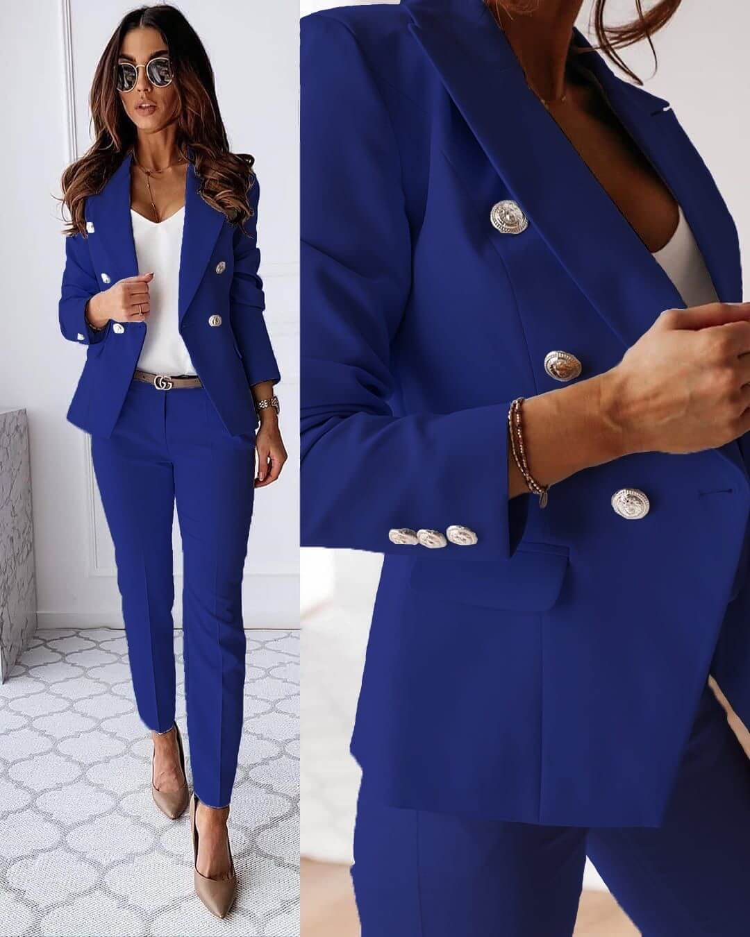 Serafina | Ensemble femme blazer et pantalon coupe slim élégante avec boutons