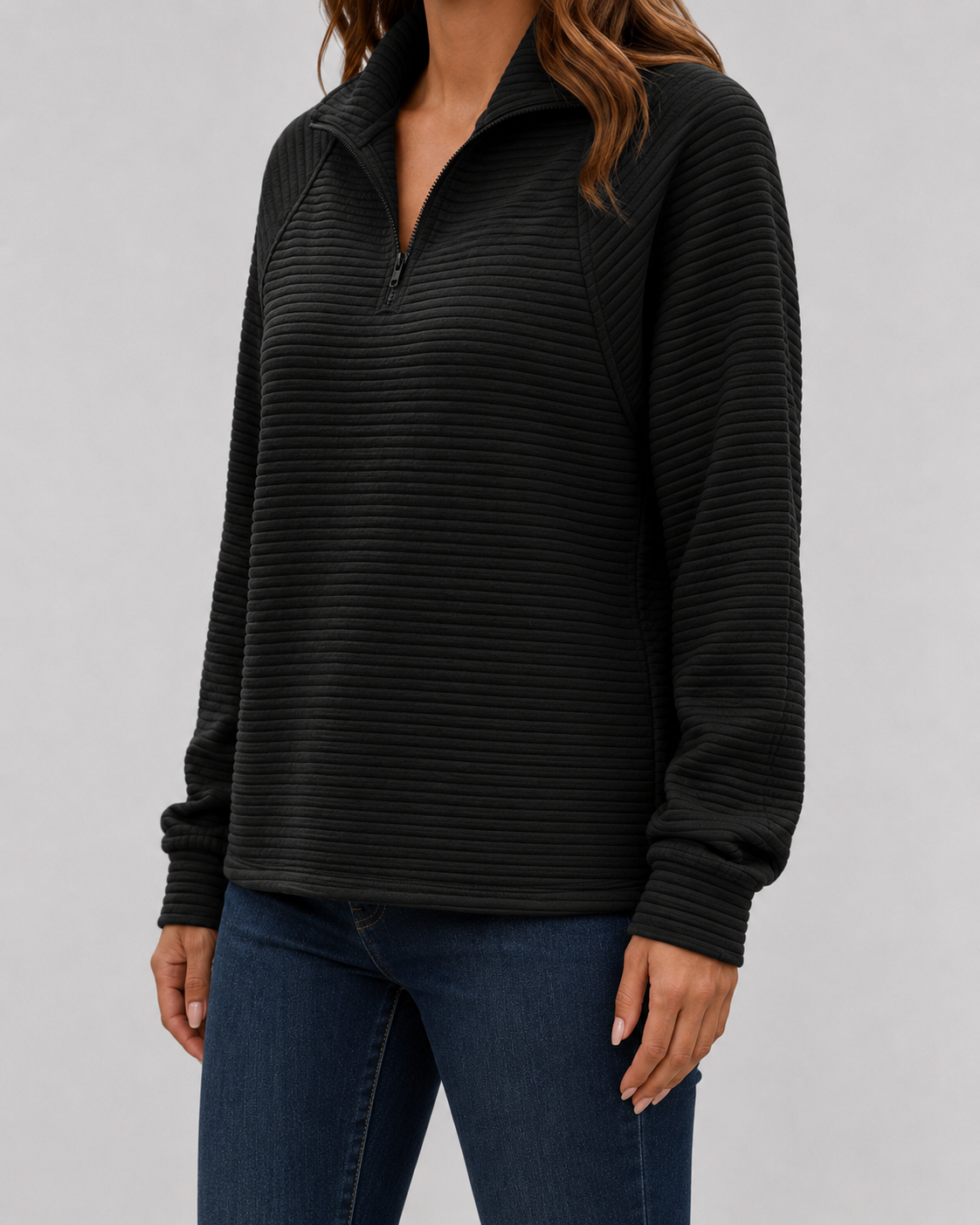 Pull Femme Col Zippé Côtelé Quarter-Zip – Maille Douce | Confort Polyvalent