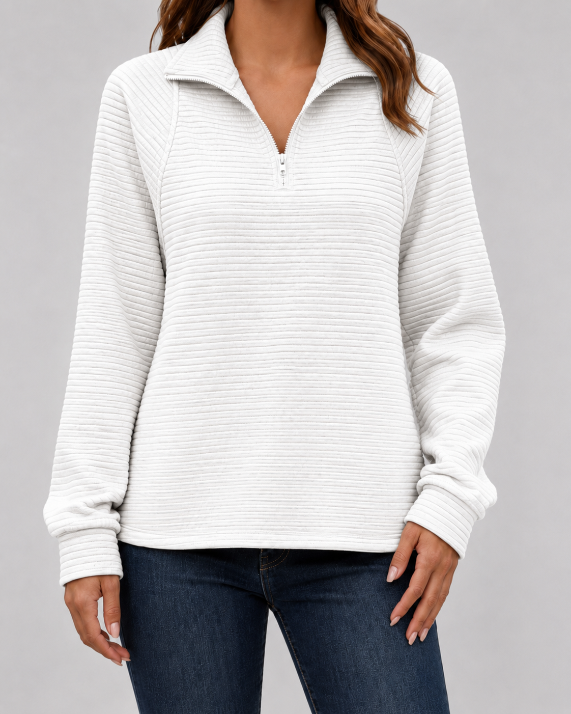 Pull Femme Col Zippé Côtelé Quarter-Zip – Maille Douce | Confort Polyvalent