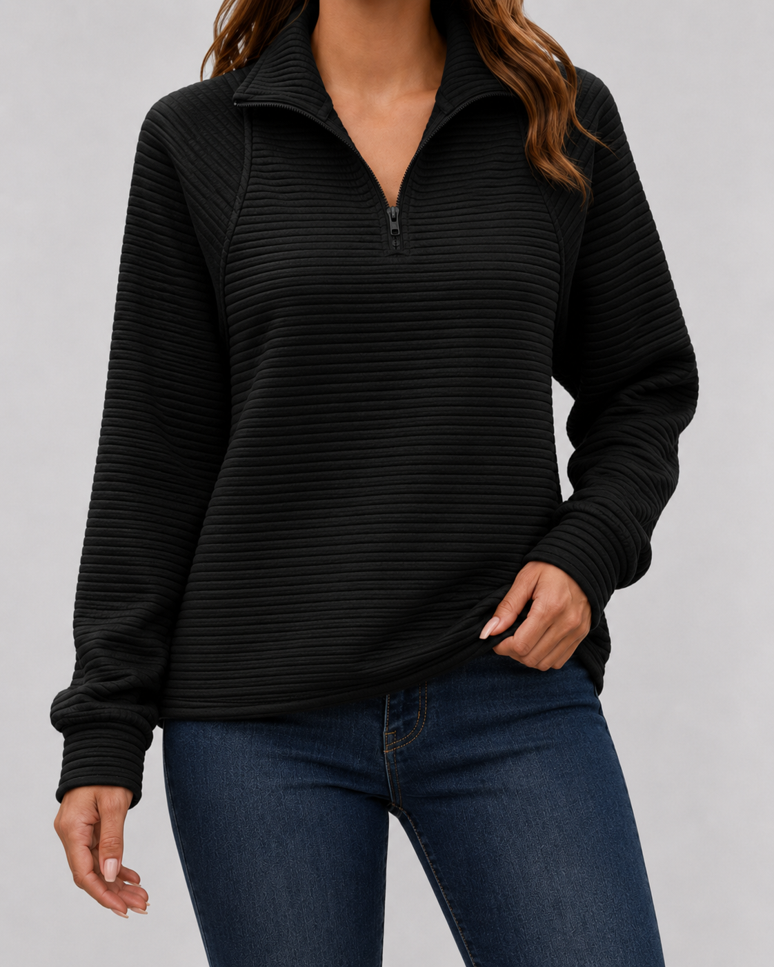 Pull Femme Col Zippé Côtelé Quarter-Zip – Maille Douce | Confort Polyvalent