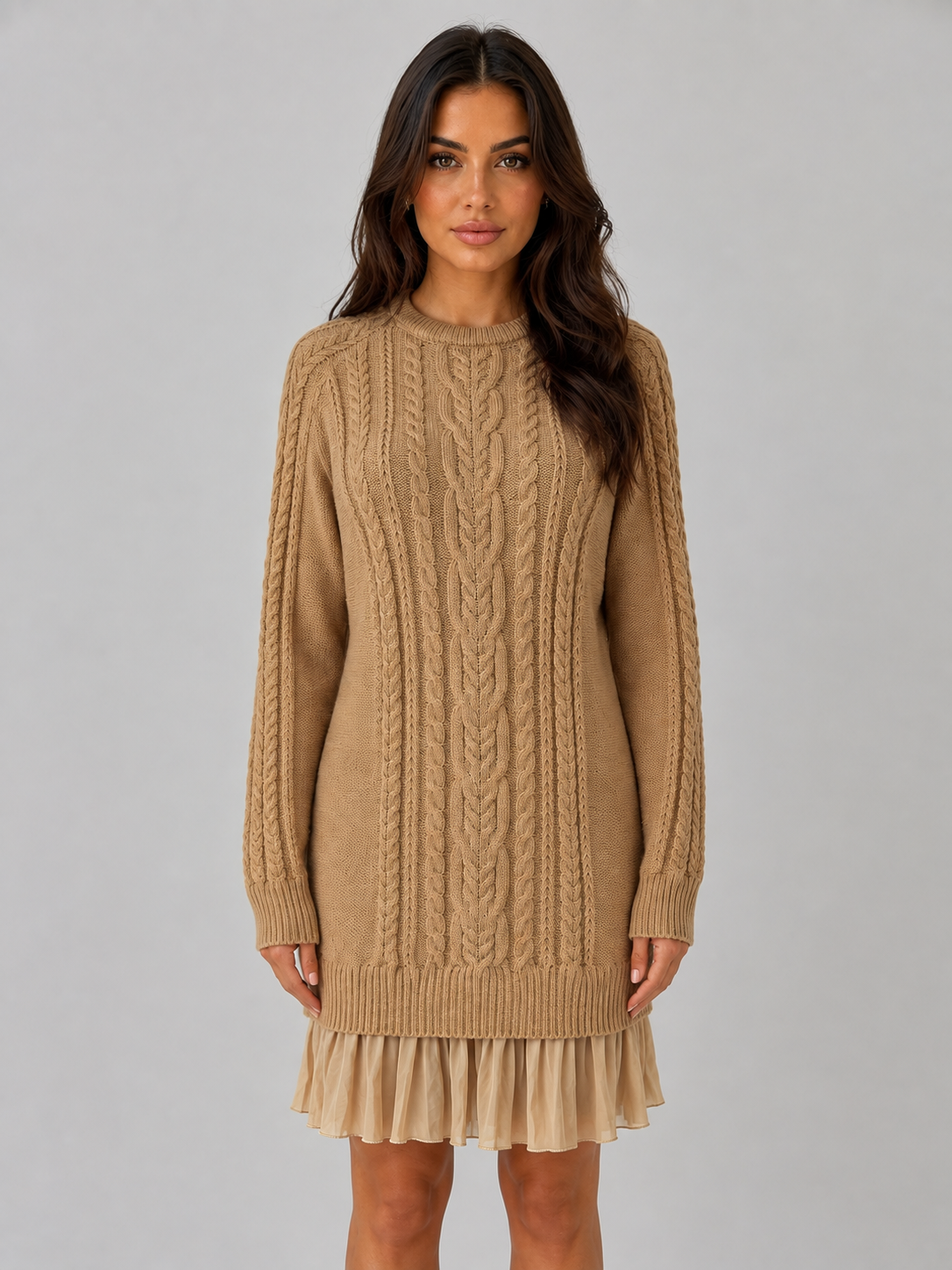 Robe Pull Femme Cable Knit – Col Rond Manches Longues Torsades | Chic & Chaleureux Hiver