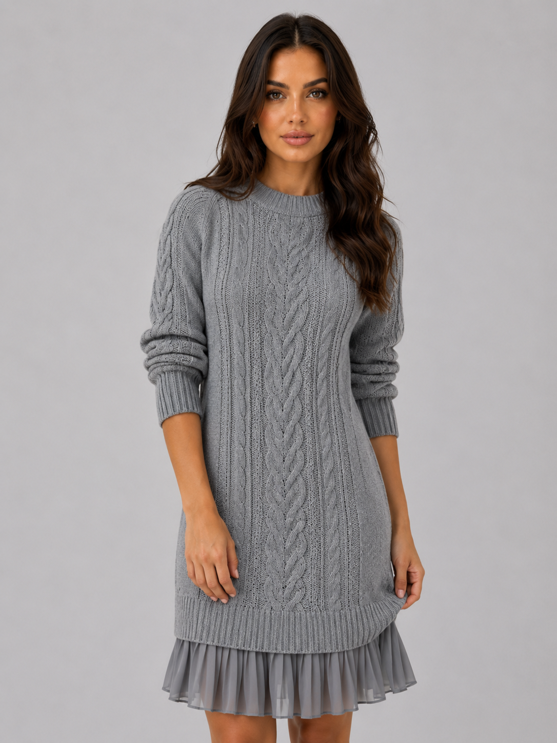 Robe Pull Femme Cable Knit – Col Rond Manches Longues Torsades | Chic & Chaleureux Hiver
