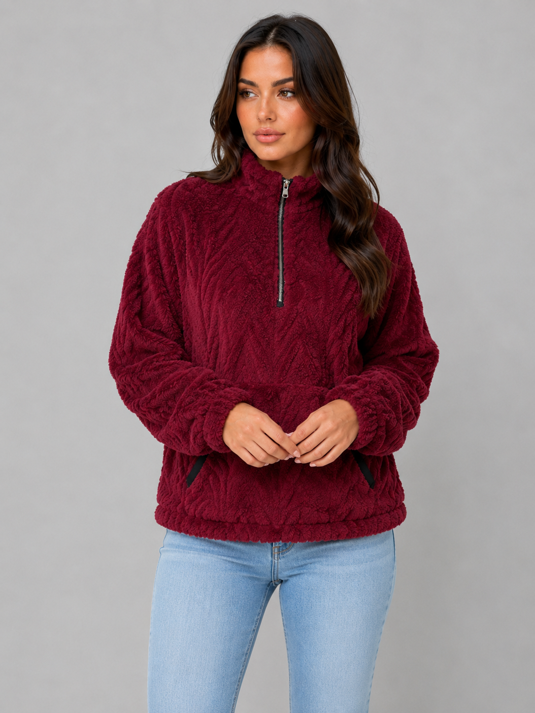 Pull Femme Demi-Zip Moelleux – Matière Plush Confort Premium | Cosy & Élégant Hiver