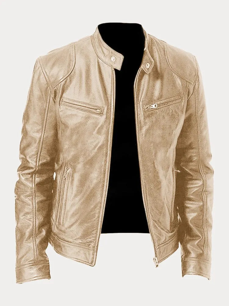 Veste Homme Similicuir – Fermeture Zippée Col Montant | Style Moderne Casual Automne Hiver
