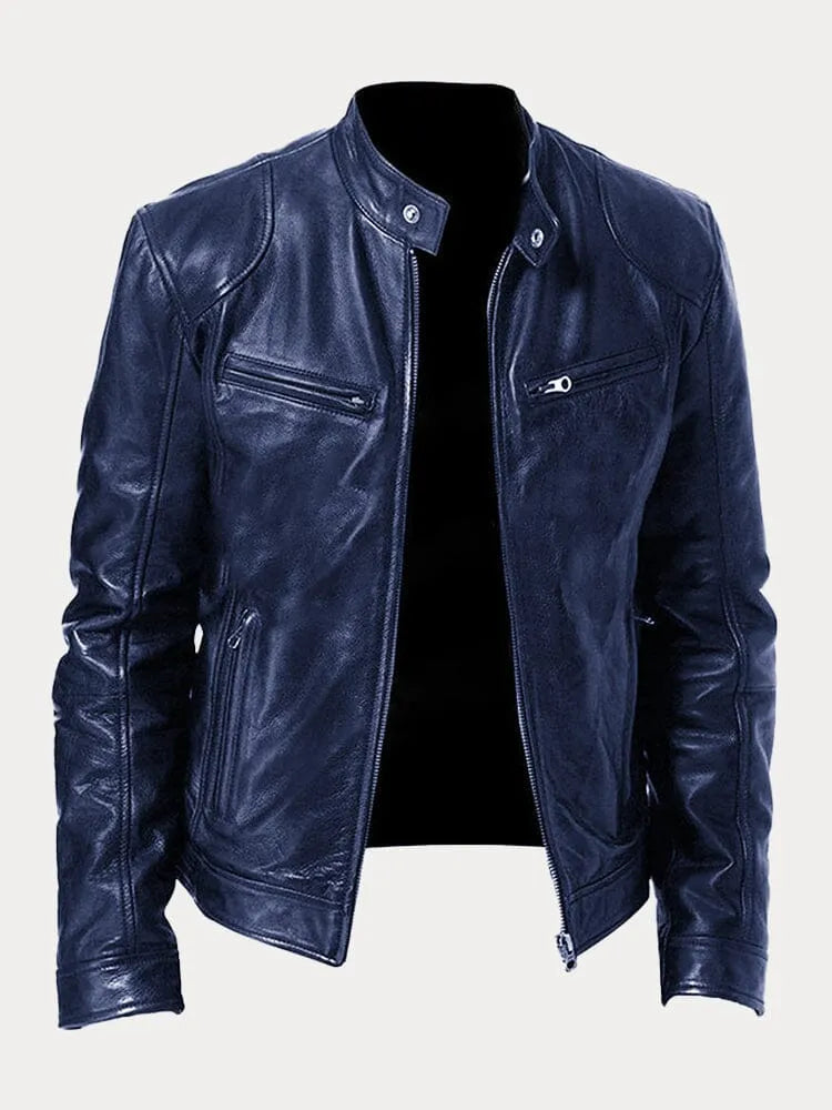 Veste Homme Similicuir – Fermeture Zippée Col Montant | Style Moderne Casual Automne Hiver