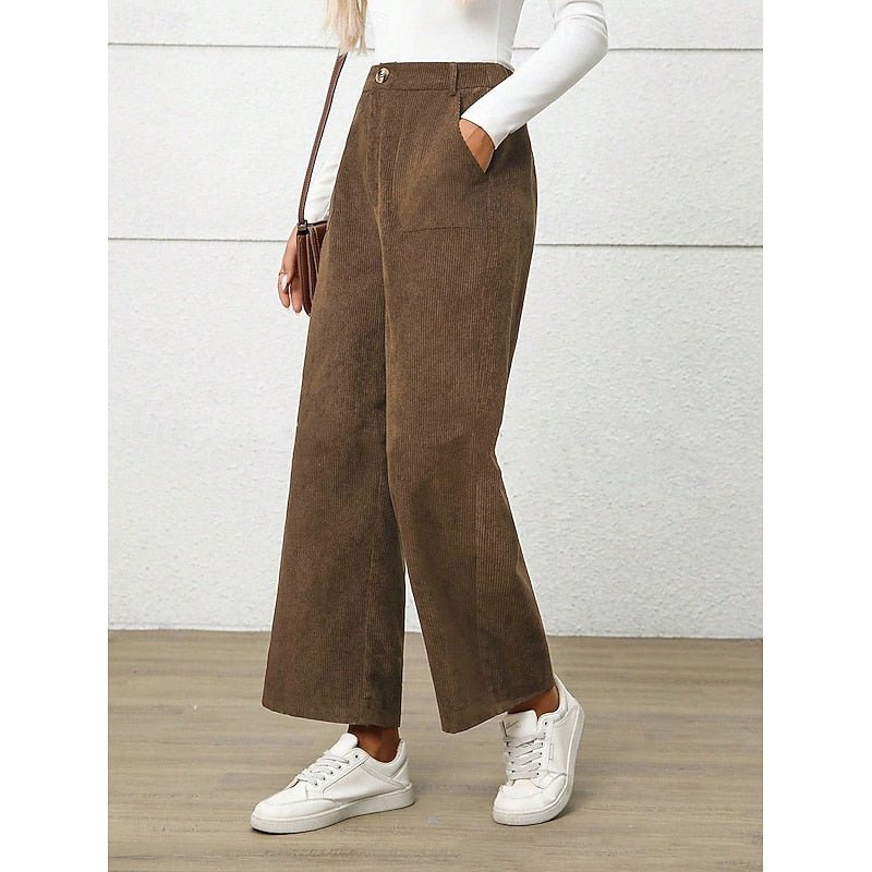 Pantalon Large Femme Taille Haute Marron Foncé – Jambe Ample | Aura Pantalon Palazzo