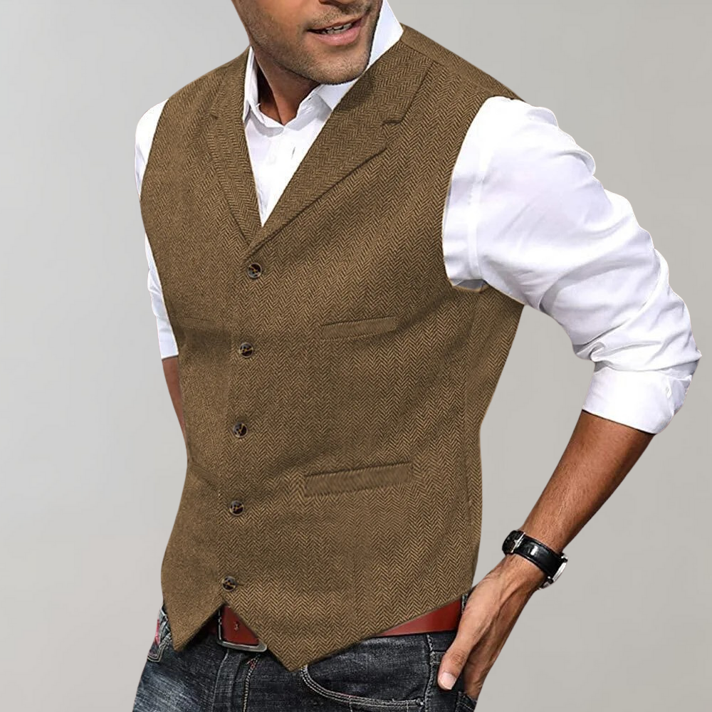 Gilet Homme Chevrons Boutonné – Coupe Élégante Décontractée | Calvin Gilet Premium