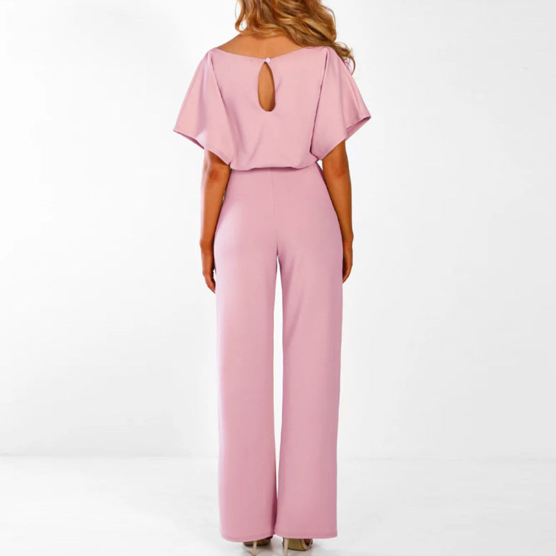 Combinaison Femme Jambe Large Ceinturée – Dos Porte-Clé | Élégance Polyvalente