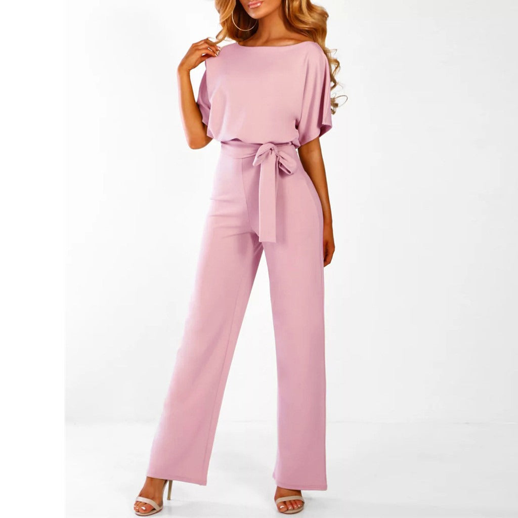 Combinaison Femme Jambe Large Ceinturée – Dos Porte-Clé | Élégance Polyvalente