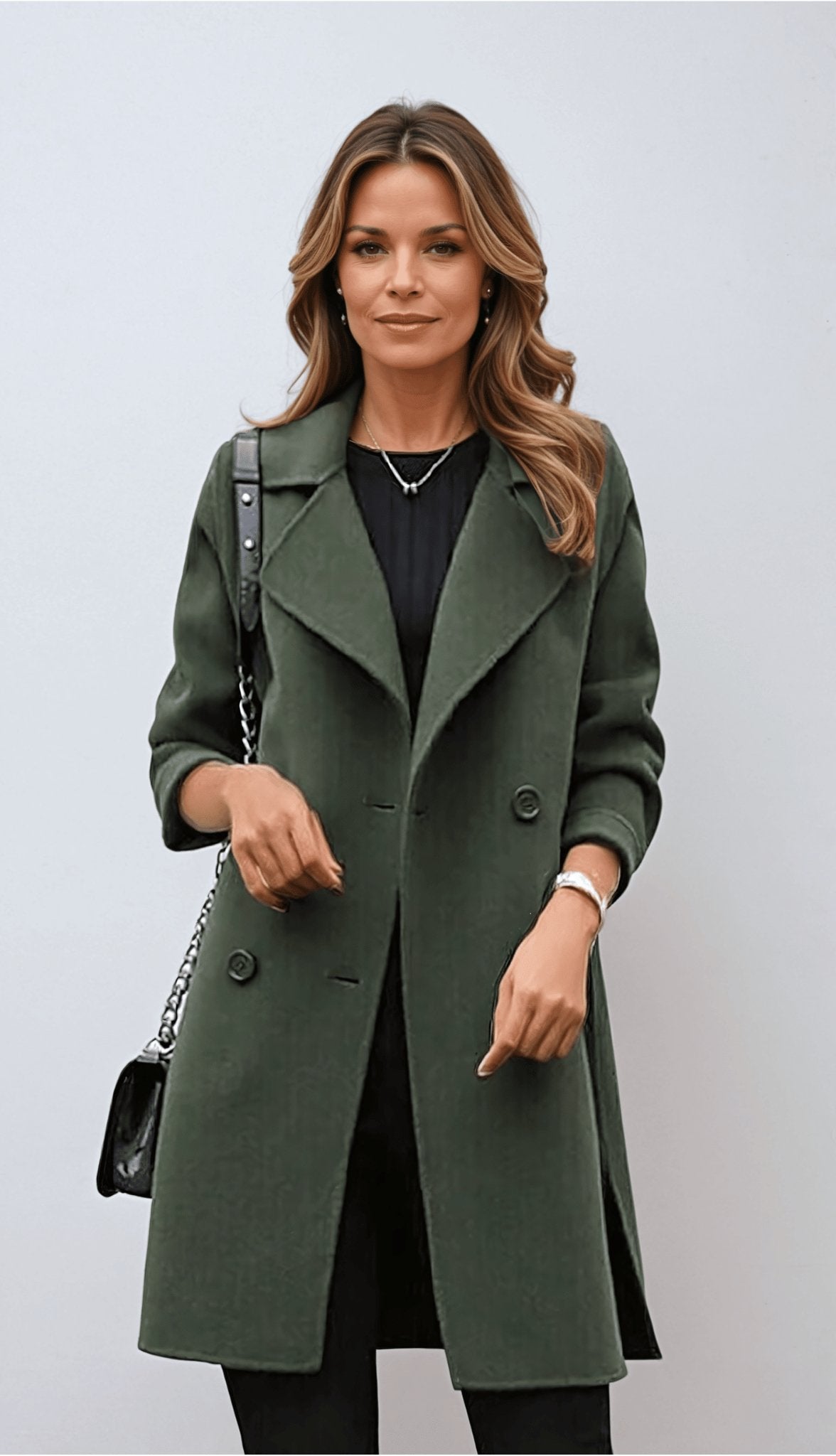 Manteau Femme Double Boutonnage Mi-Long – Revers Cranté Coupe Décontractée | Élégance Intemporelle