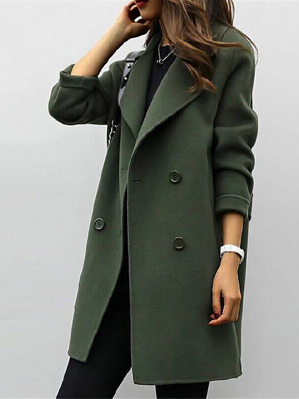 Manteau Femme Double Boutonnage Mi-Long – Revers Cranté Coupe Décontractée | Élégance Intemporelle