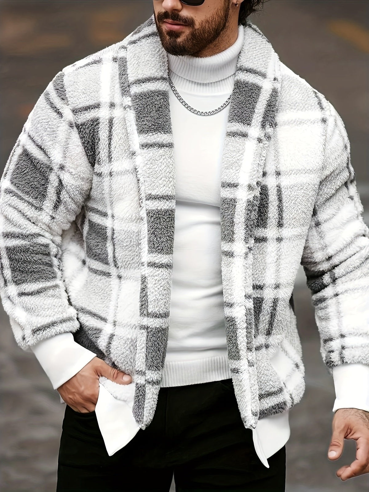 Veste Carreaux Unisexe Cosy – Motif Blanc & Gris Coupe Classique | Atlas Lumberjack Automne