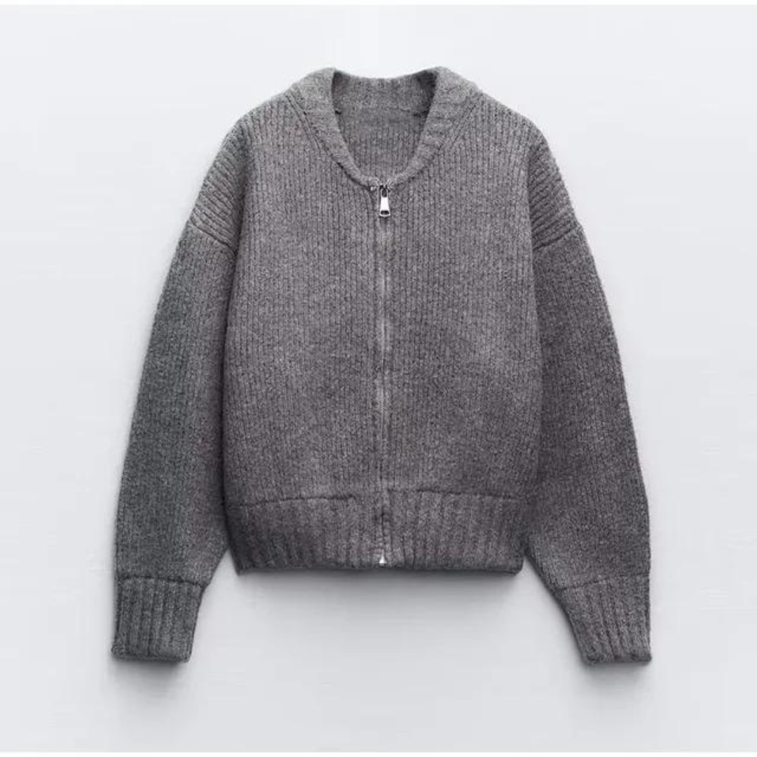 Cardigan Zippé Femme Maille Côtelée – Coupe Ajustée Polyvalente | Teresa Edition Cosy