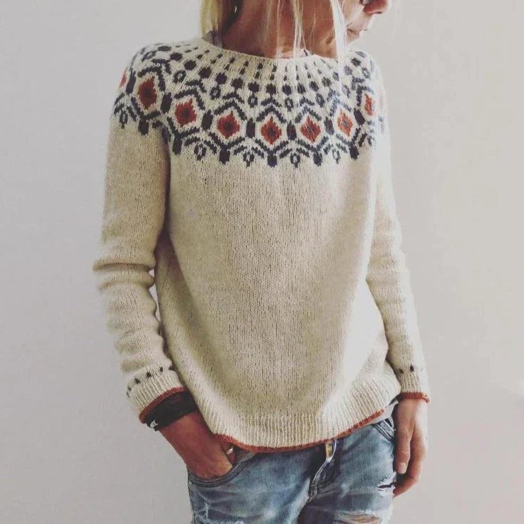 Pull Fair Isle Femme Jacquard Col Rond – Pull Nordique Coupe Ample | Style Cosy d'Hiver