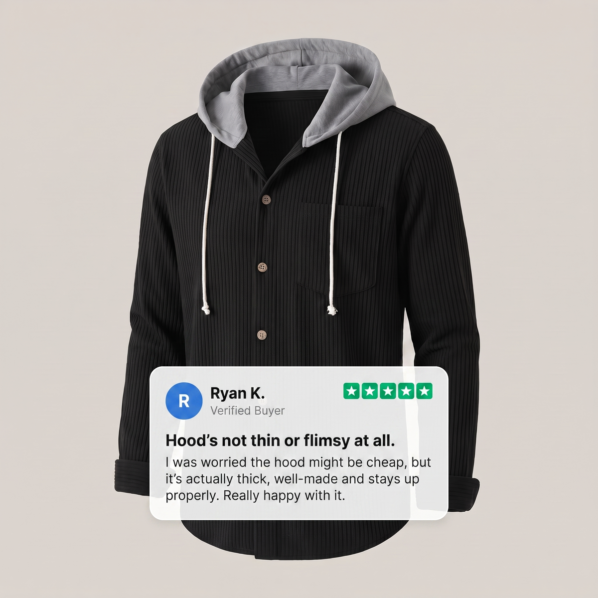 Sweat à Capuche Homme Boutonné Maille Gaufrée – Veste Surchemise Coupe Ample | Style Casual Mi-Saison