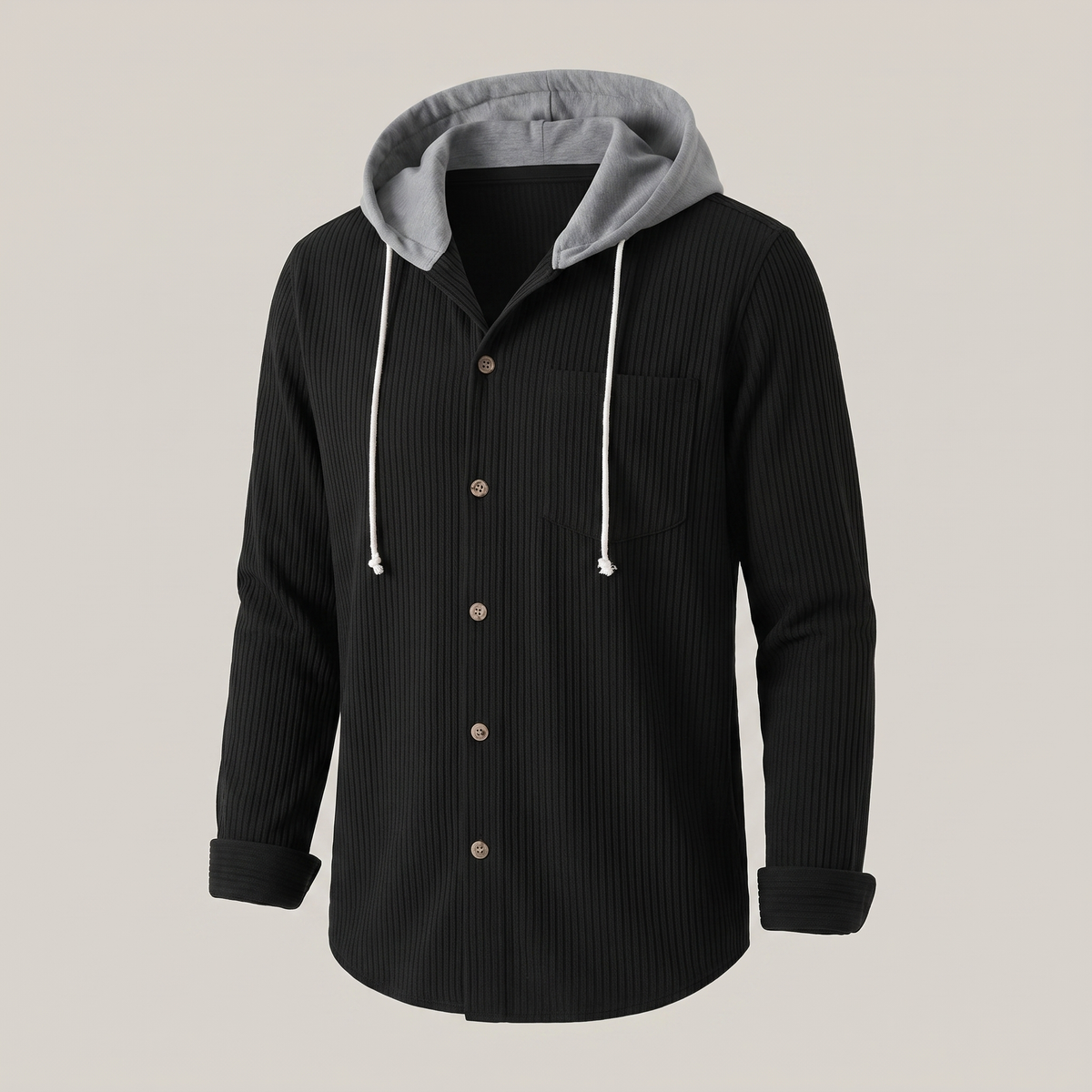 Sweat à Capuche Homme Boutonné Maille Gaufrée – Veste Surchemise Coupe Ample | Style Casual Mi-Saison