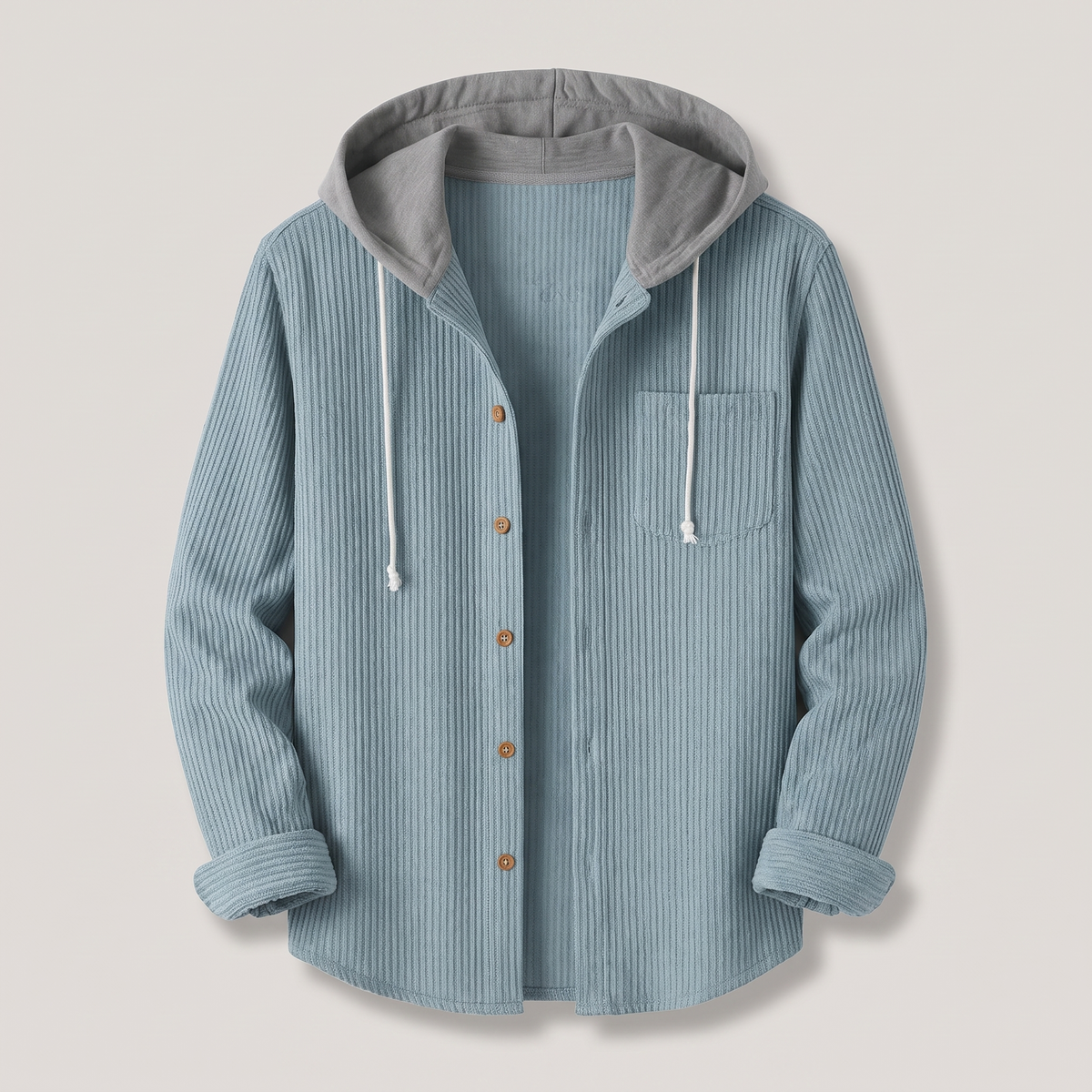 Sweat à Capuche Homme Boutonné Maille Gaufrée – Veste Surchemise Coupe Ample | Style Casual Mi-Saison