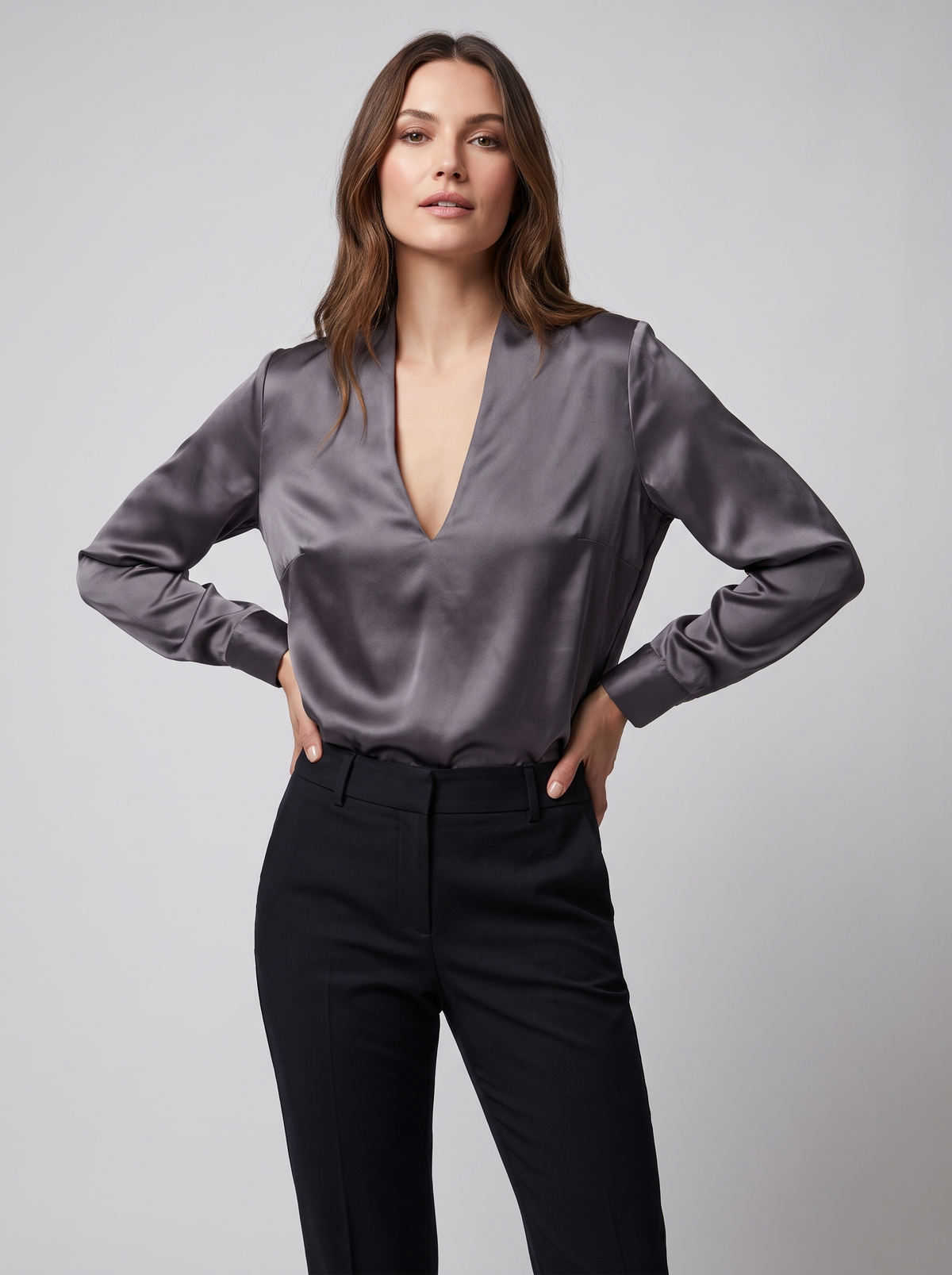 Blouse Satin Gris