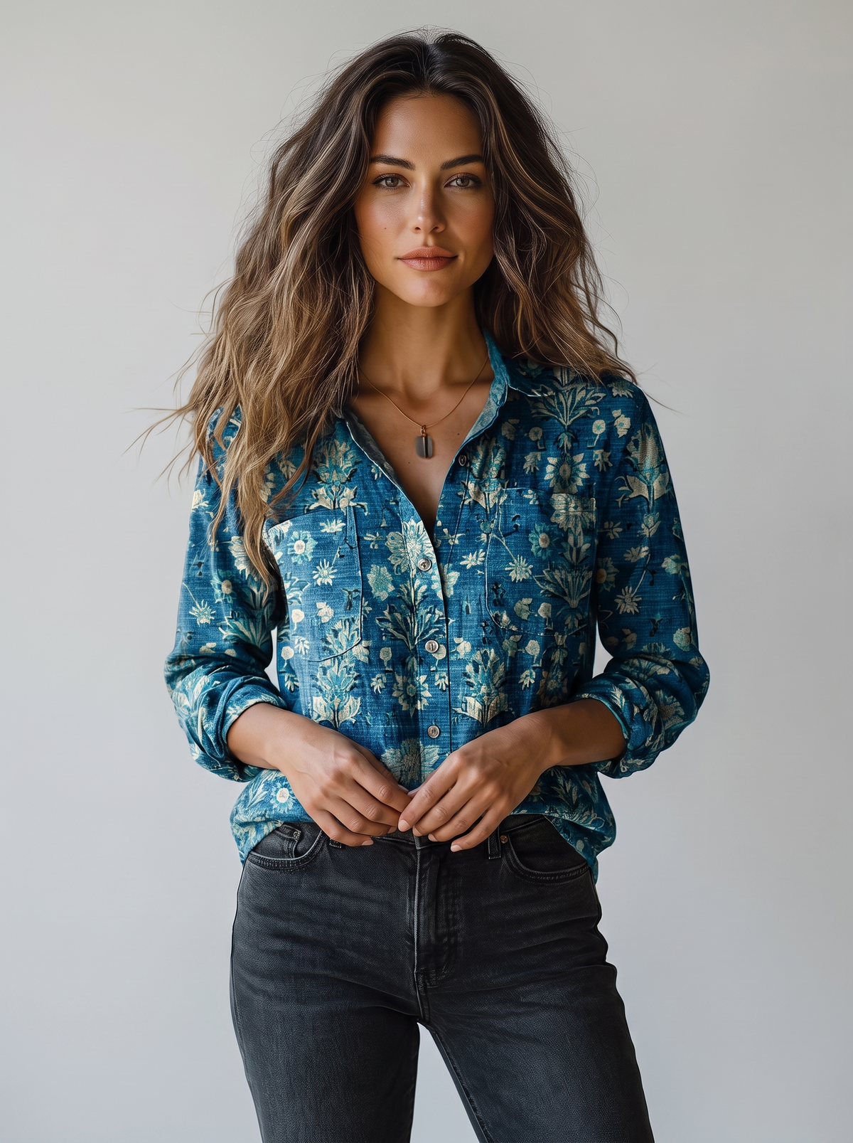 Blouse Florale Bleu Océan