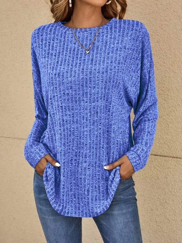 Pull Femme Oversize Maille Côtelée à Poches – Col Rond Manches Longues | Pull d'Hiver Cosy