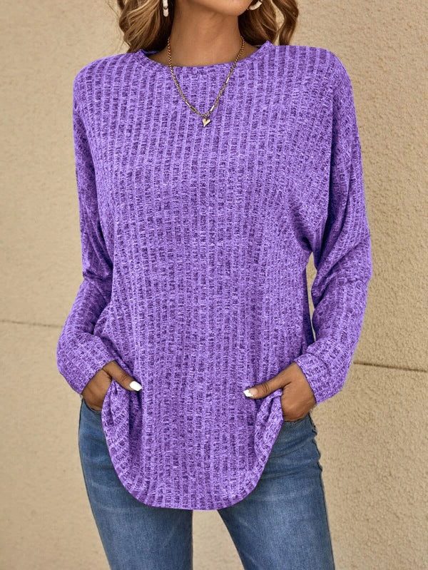 Pull Femme Oversize Maille Côtelée à Poches – Col Rond Manches Longues | Pull d'Hiver Cosy