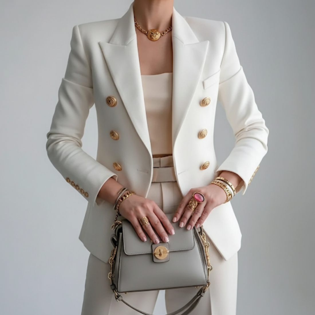Blazer Femme Double Boutonnage – Coupe Ajustée Boutons Dorés | Élégance Professionnelle