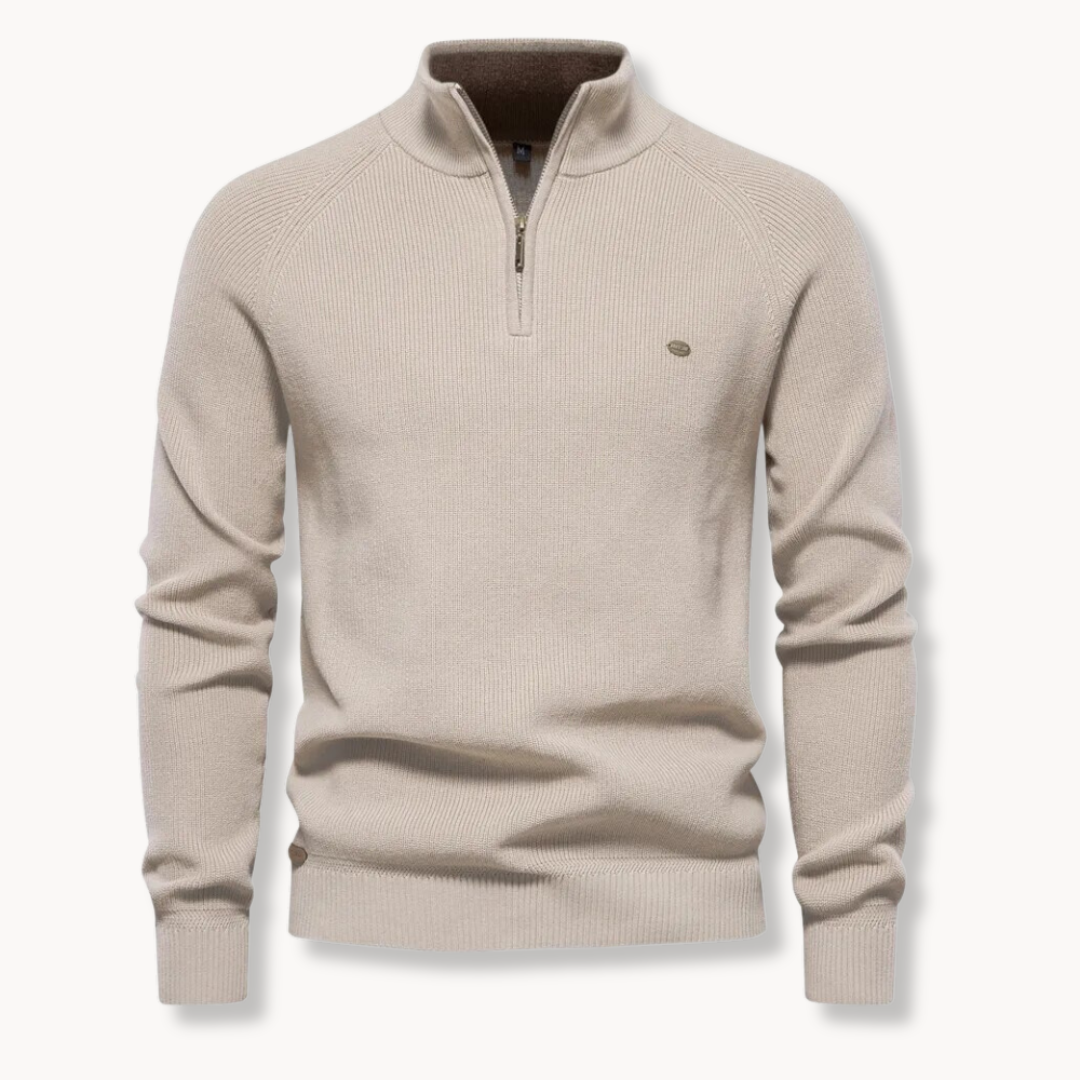 Pull Homme Col Zippé Quarter-Zip Côtelé – Col Montant Manches Raglan | Confort & Style