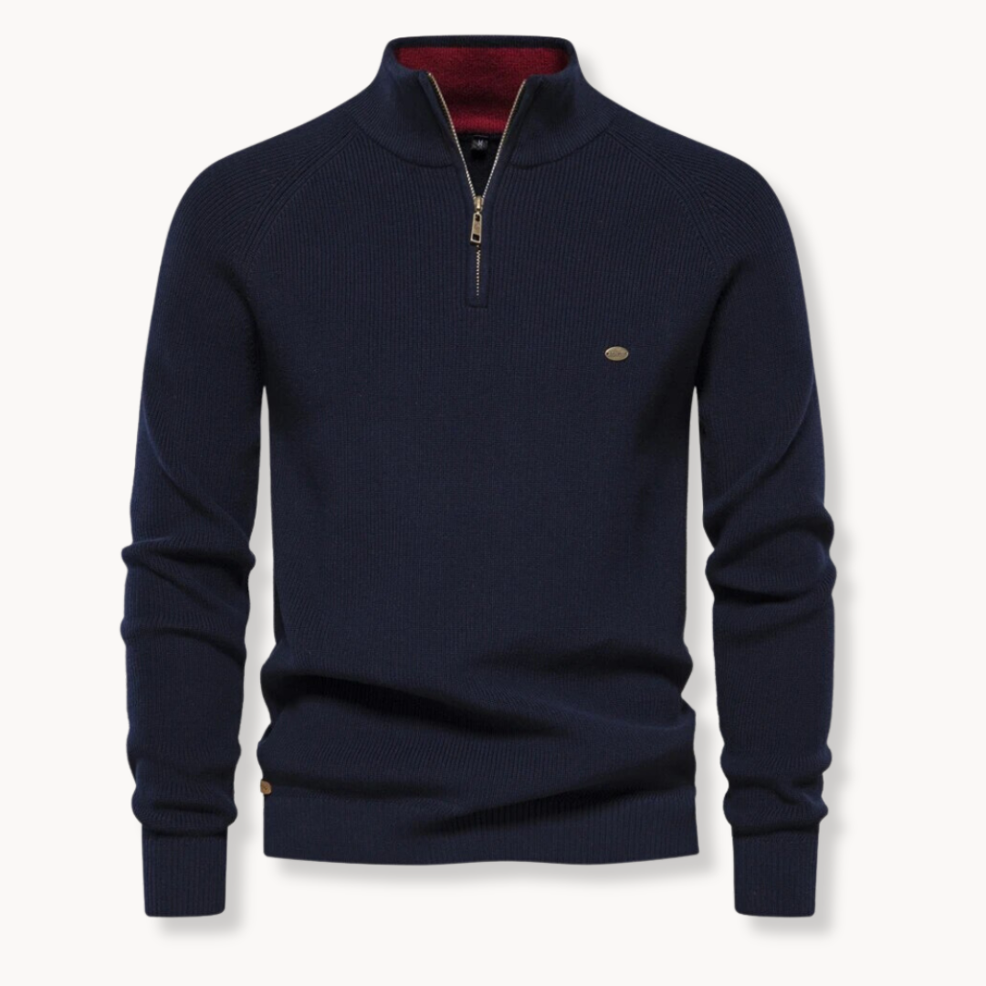 Pull Homme Col Zippé Quarter-Zip Côtelé – Col Montant Manches Raglan | Confort & Style