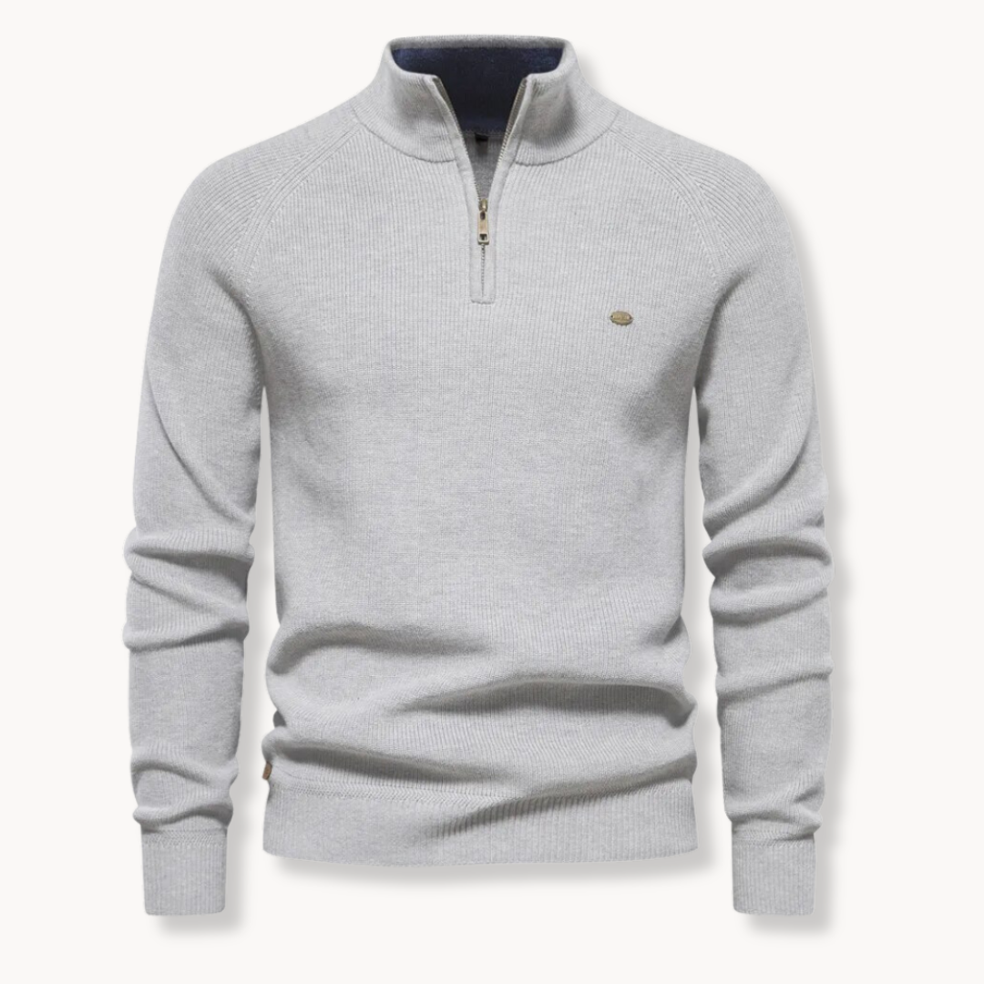 Pull Homme Col Zippé Quarter-Zip Côtelé – Col Montant Manches Raglan | Confort & Style