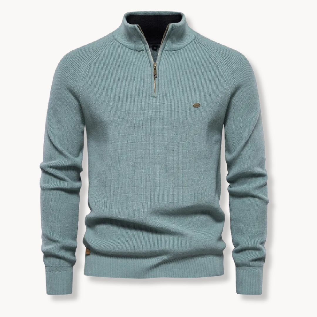 Pull Homme Col Zippé Quarter-Zip Côtelé – Col Montant Manches Raglan | Confort & Style