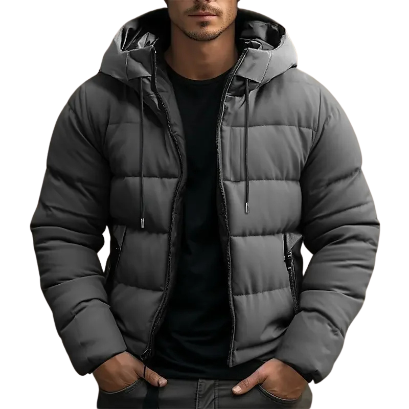Doudoune Homme à Capuche Matelassée Zippée – Rembourrage Chaud | Hiver Confortable