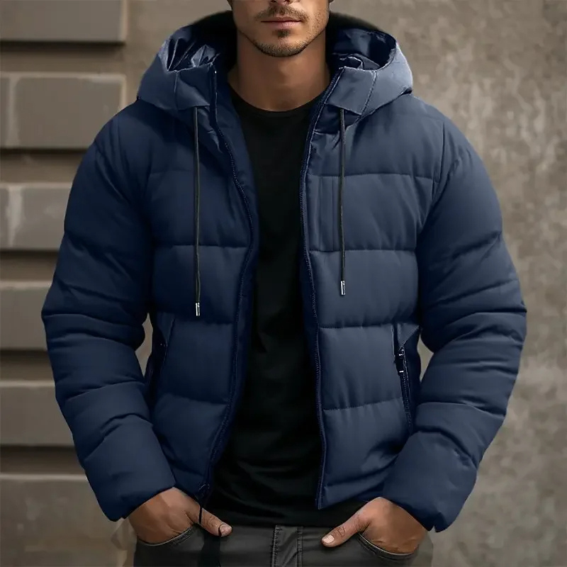 Doudoune Homme à Capuche Matelassée Zippée – Rembourrage Chaud | Hiver Confortable
