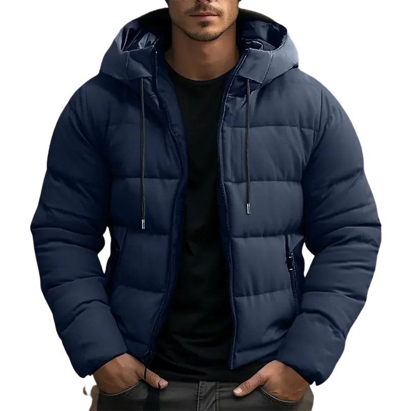 Doudoune Homme à Capuche Matelassée Zippée – Rembourrage Chaud | Hiver Confortable