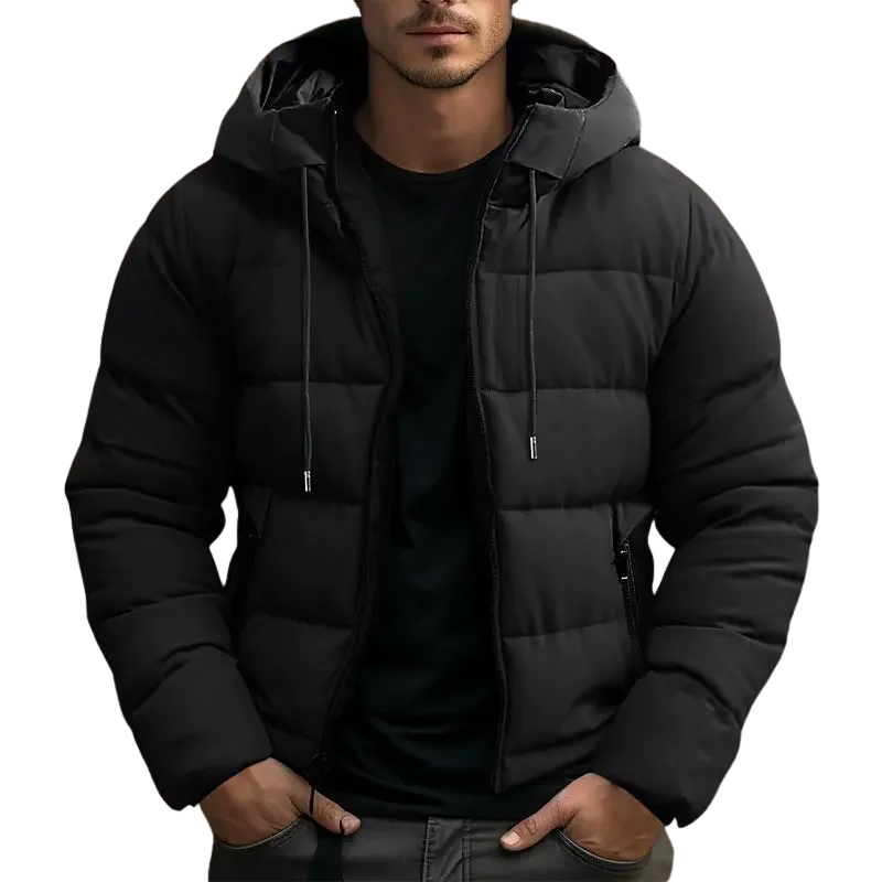 Doudoune Homme à Capuche Matelassée Zippée – Rembourrage Chaud | Hiver Confortable